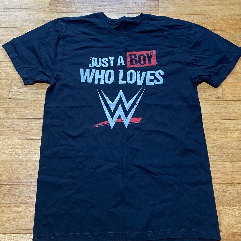 Men’s Novelty Wrestling Short Sleeve Short- “Just A Boy Who Loves W”-Adult Small